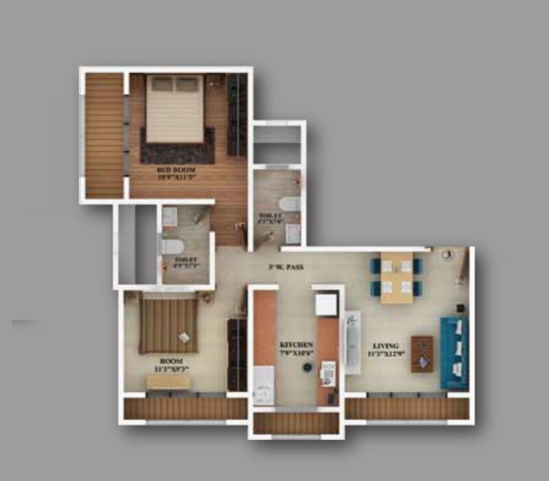 Floor plan of 2 BHK 572 Sq. Ft. Apartment in P K Arch, Mumbai
