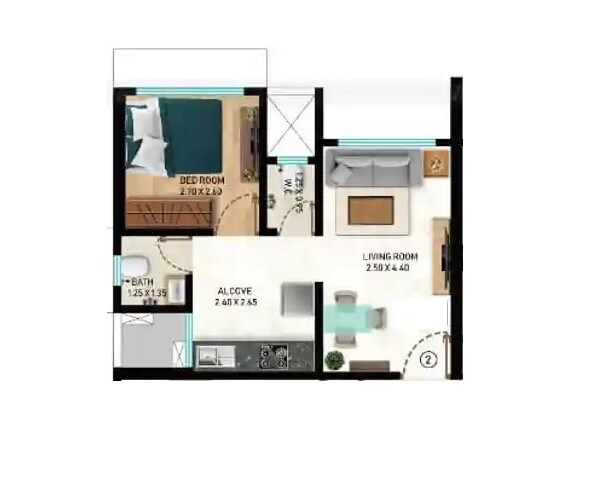 Floor plan of 1 BHK 312 Sq. Ft. Apartment in Padmamala Destiny One, Mumbai