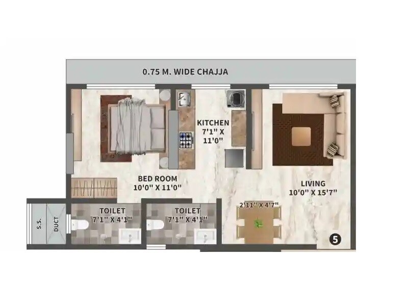 Floor plan of 1 BHK 439 Sq. Ft. Apartment in Padmavati Abundanttiafull, Mumbai