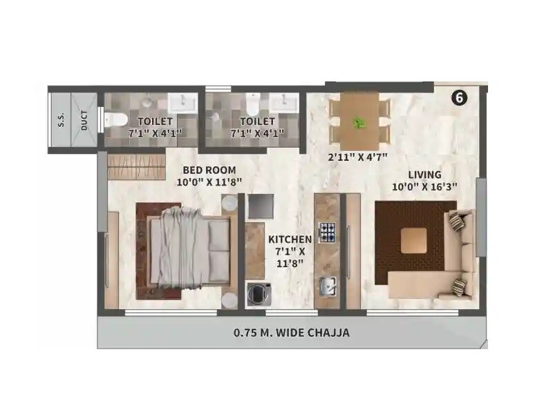 Floor plan of 1 BHK 457 Sq. Ft. Apartment in Padmavati Abundanttiafull, Mumbai