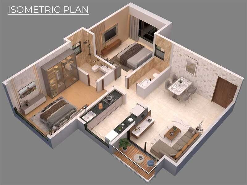 Floor plan of 2 BHK 692 Sq. Ft. Apartment in Palkhi Mrda, Mumbai