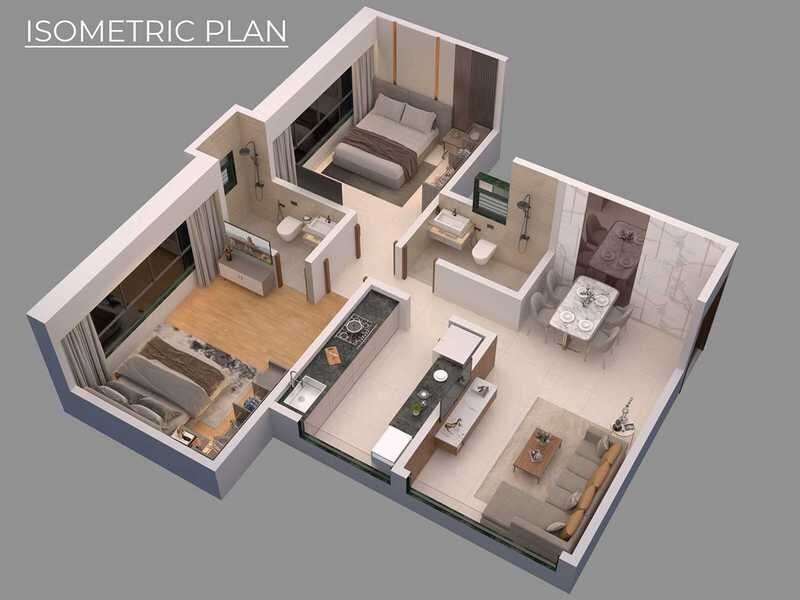 Floor plan of 2 BHK 718 Sq. Ft. Apartment in Palkhi Mrda, Mumbai