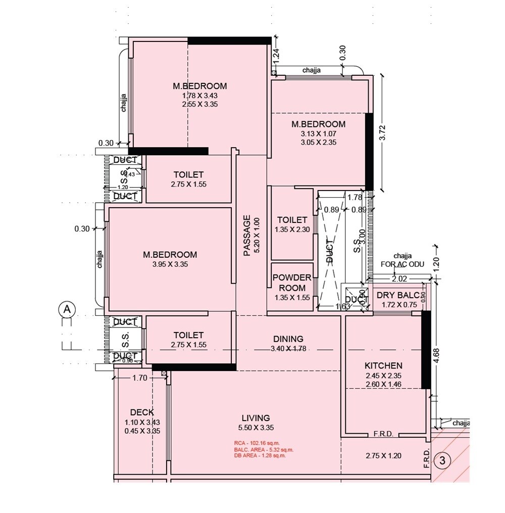 Floor plan of 3 BHK 1100 Sq. Ft. Apartment in Palkhi Samaya, Mumbai