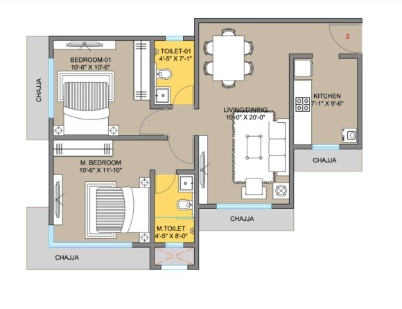 2 BHK 502 Sq. Ft. Apartment