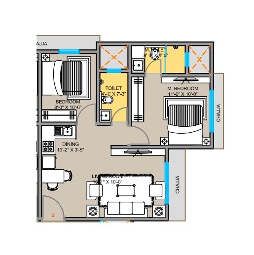 2 BHK 668 Sq. Ft. Apartment