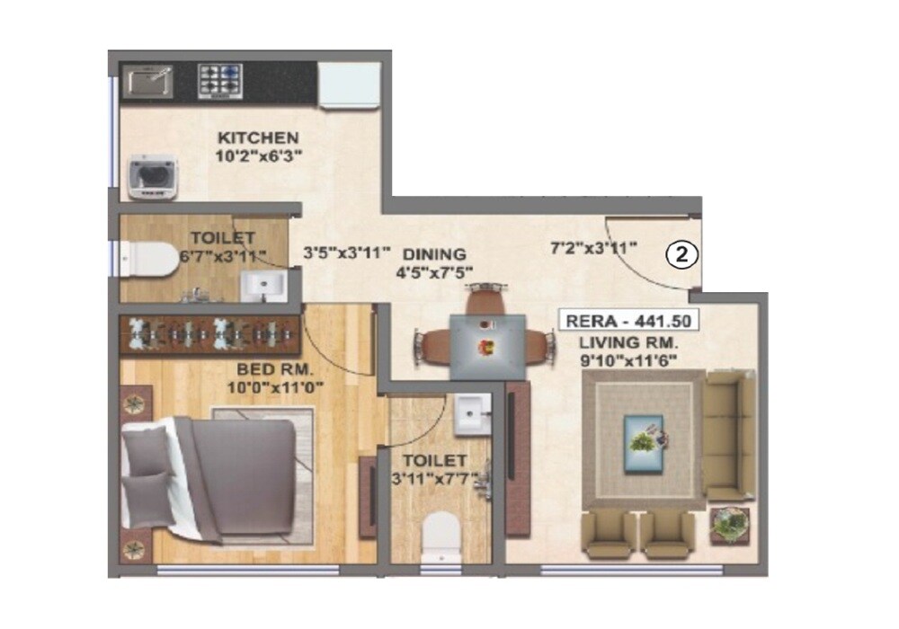 Floor plan of 1 BHK 441 Sq. Ft. Apartment in Panchnaad Optimus, Mumbai