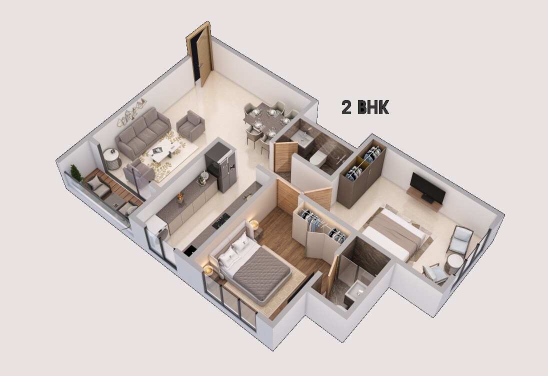 Floor plan of 2 BHK 725 Sq. Ft. Apartment in Panchnaad Skyline 103, Mumbai