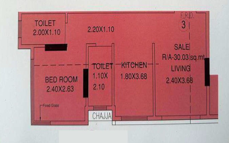 Floor plan of 1 BHK 323 Sq. Ft. Apartment in Pankhi PR Heights, Mumbai