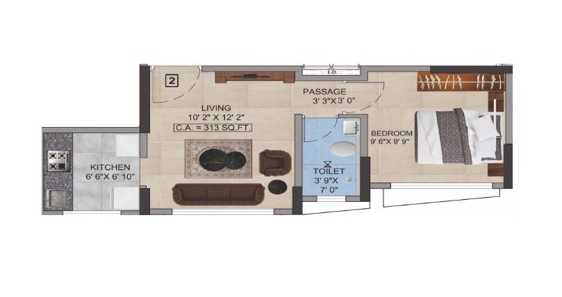 Floor plan of 1 BHK 313 Sq. Ft. Apartment in Panom Park, Mumbai