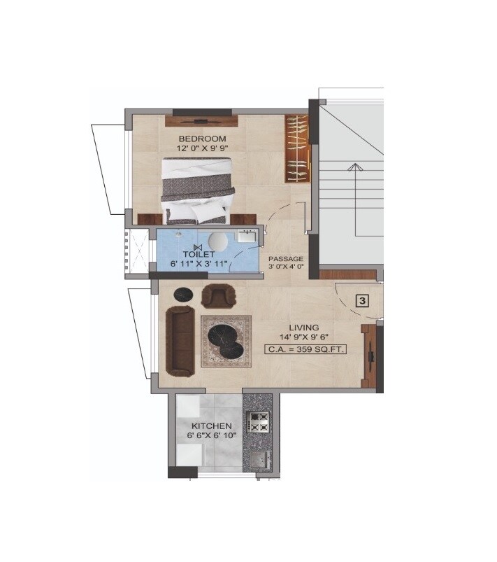 Floor plan of 1 BHK 359 Sq. Ft. Apartment in Panom Park, Mumbai