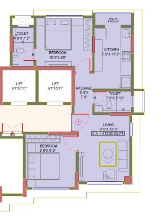Floor plan of 2 BHK 512 Sq. Ft. Apartment in Panom Park, Mumbai
