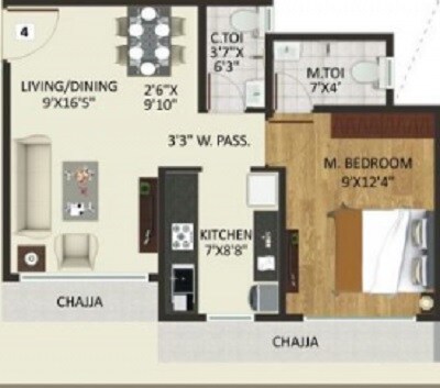 Floor plan of 1 BHK 312 Sq. Ft. Apartment in Panom Park Phase 3, Mumbai
