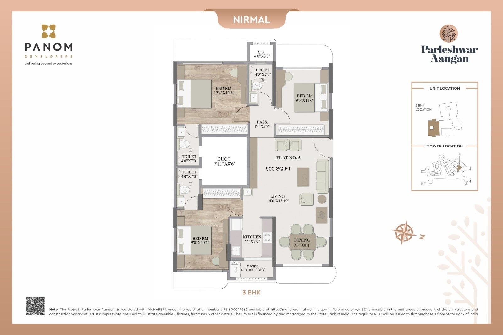 3 BHK 900 Sq. Ft. Apartment