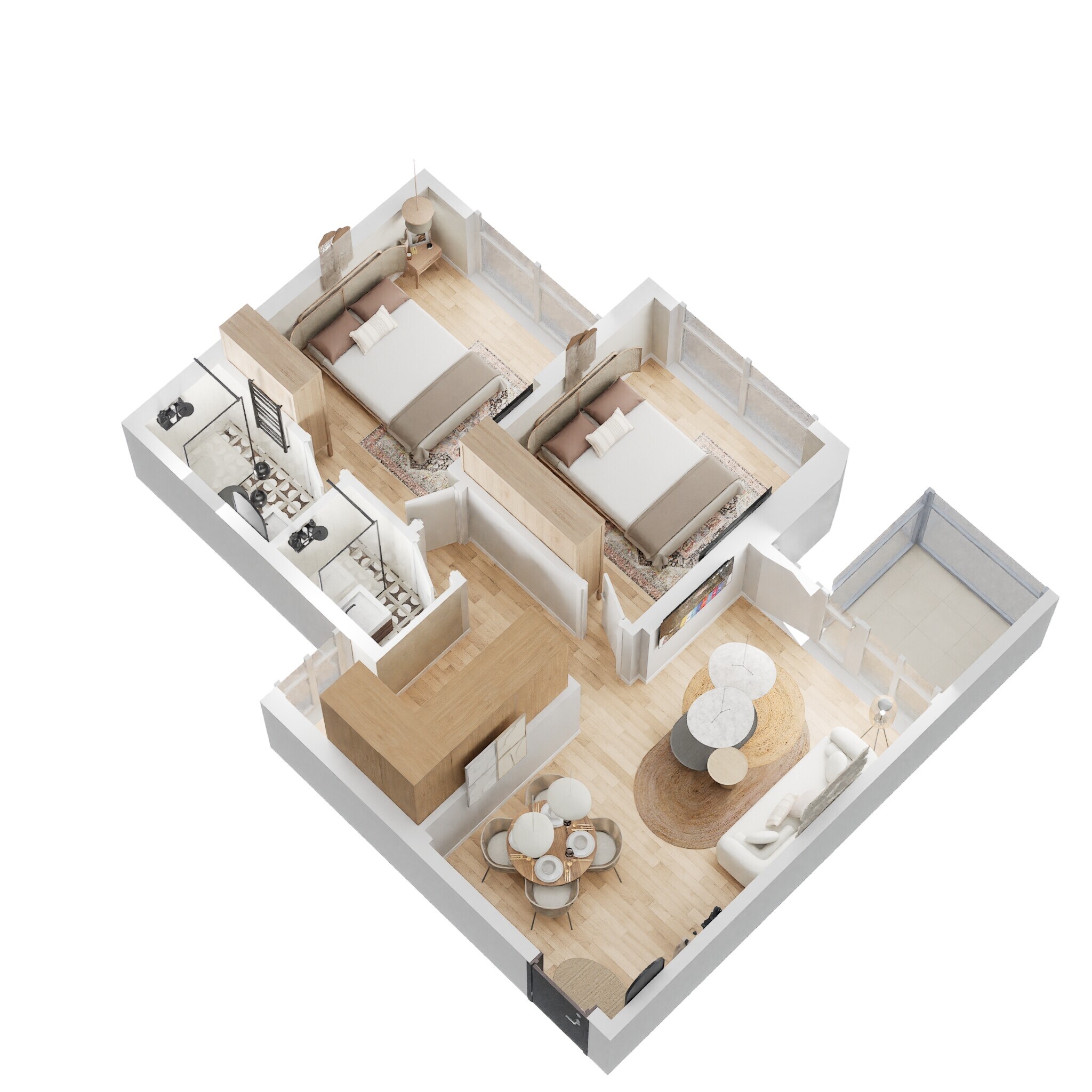 Floor plan of 2 BHK 607 Sq. Ft. Apartment in Paradigm 71 Midtown, Mumbai