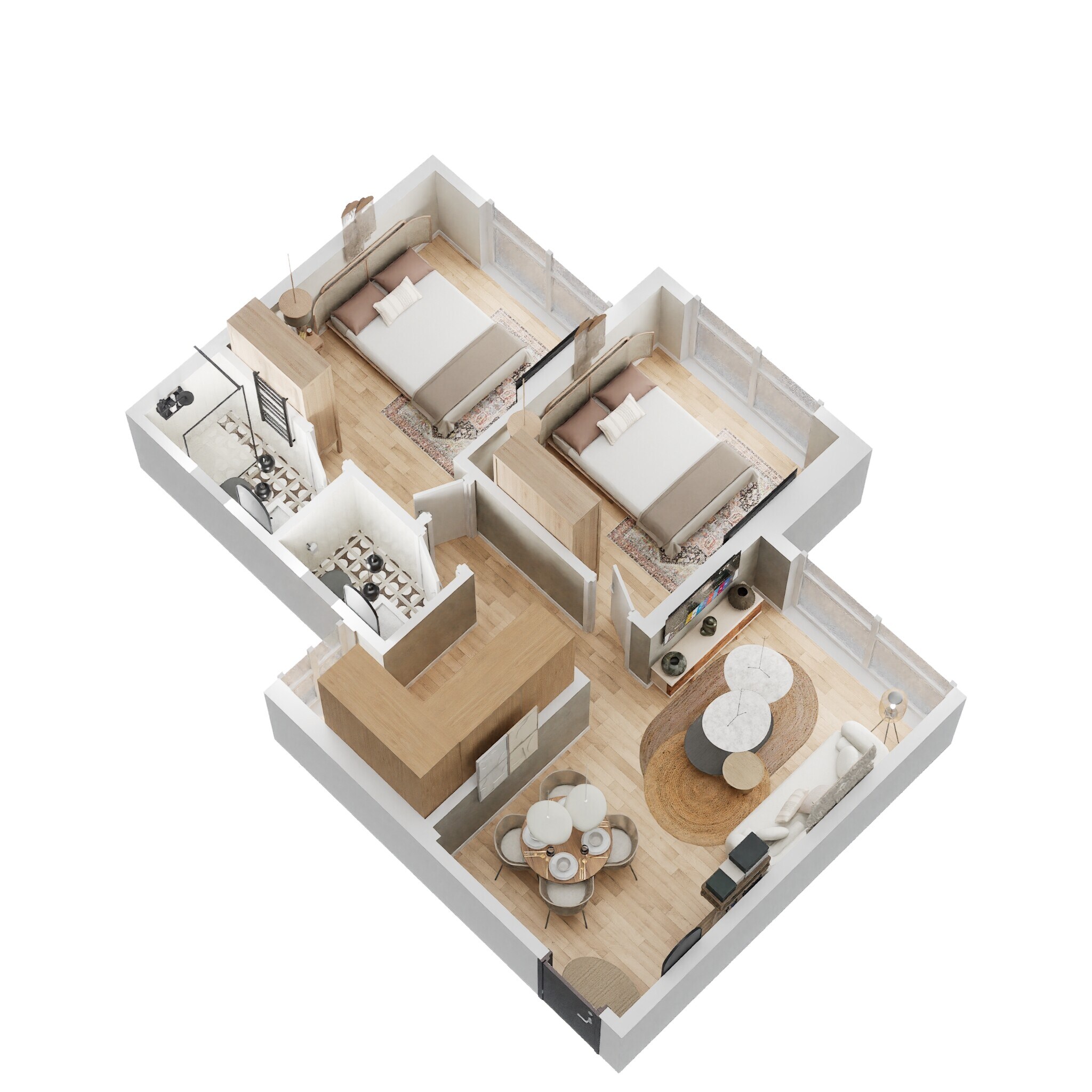 Floor plan of 2 BHK 569 Sq. Ft. Apartment in Paradigm 71 Midtown, Mumbai