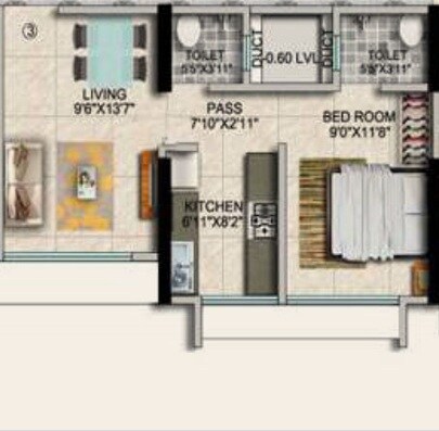 Floor plan of 1 BHK 380 Sq. Ft. Apartment in Paradigm Ariana Residency, Mumbai
