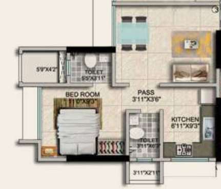 1 BHK 376 Sq. Ft. Apartment in Paradigm Ariana Residency