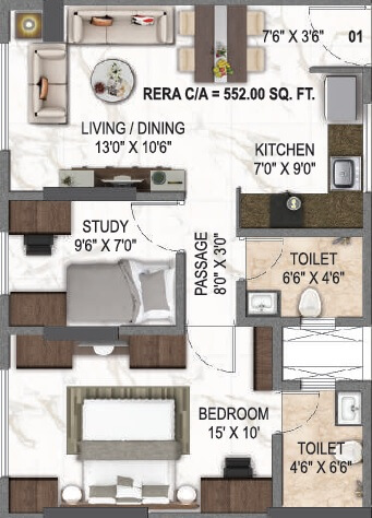 1 BHK 552 Sq. Ft. Apartment in Paradigm El Signora