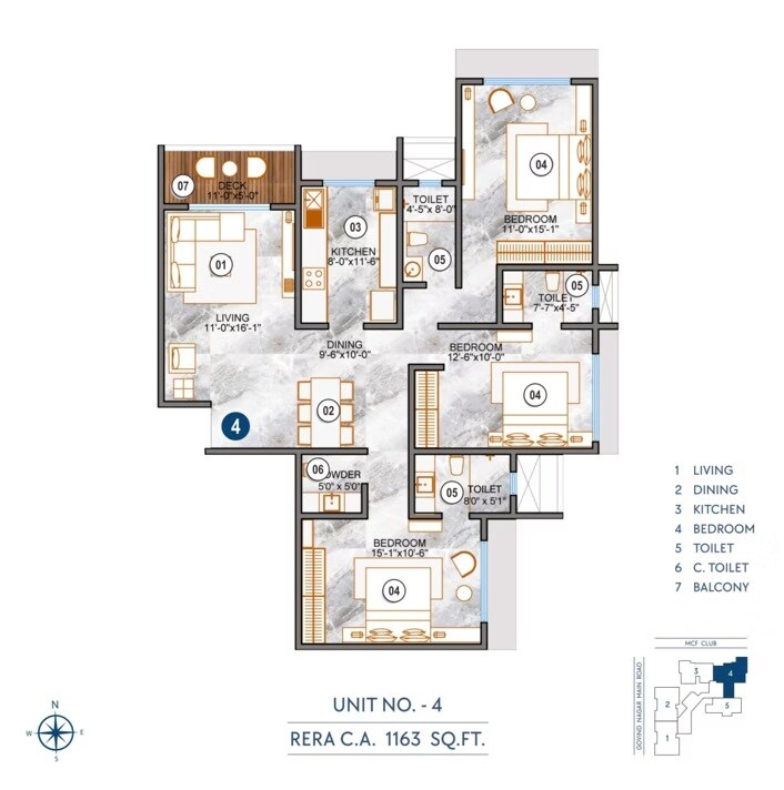 Floor plan of 3 BHK 1163 Sq. Ft. Apartment in Paradigm Shivalaya, Mumbai