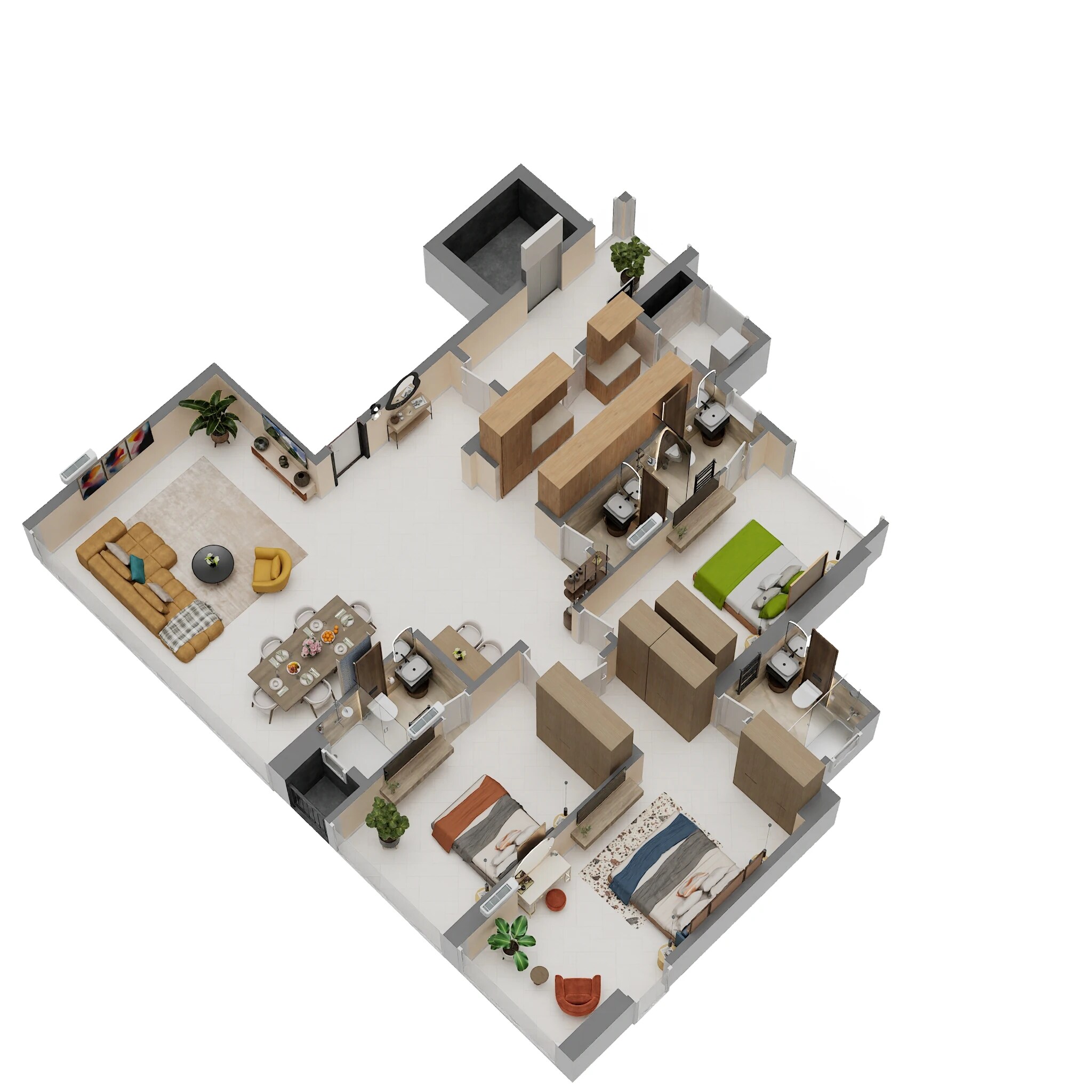Floor plan of 3 BHK 1555 Sq. Ft. Apartment in Paradigm Superstar, Mumbai
