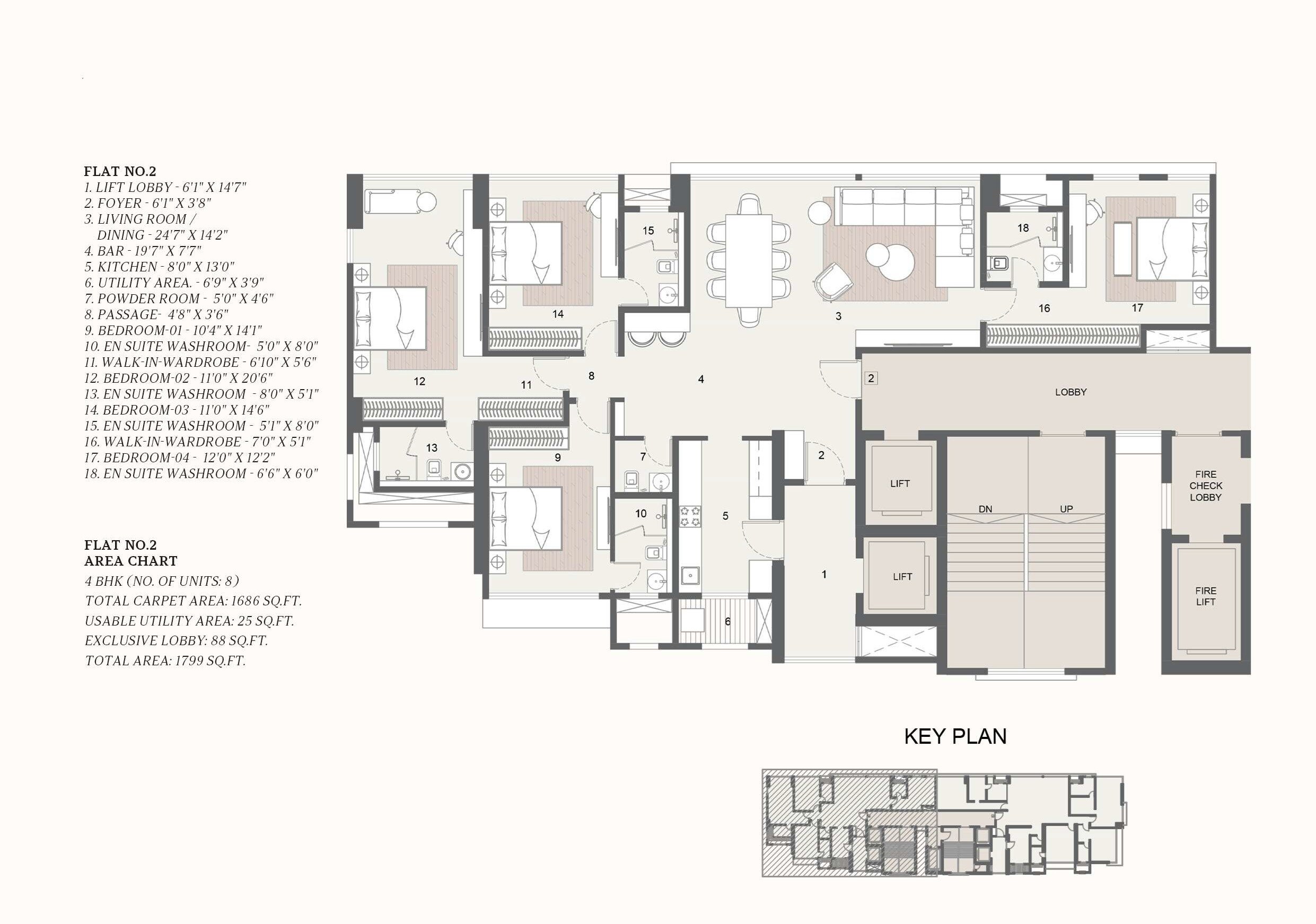 3 BHK 1800 Sq. Ft. Apartment
