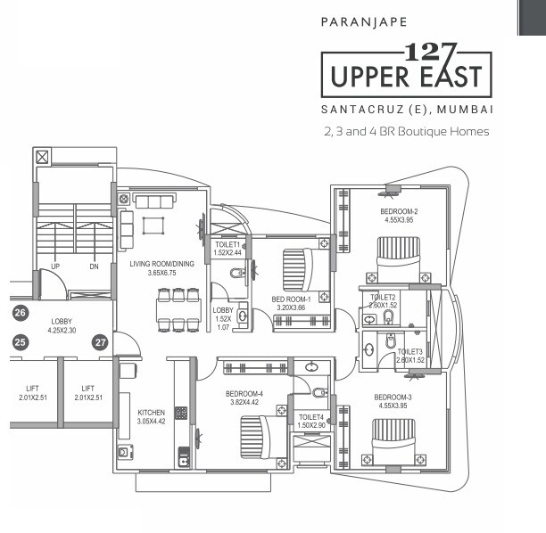 Floor plan of 4 BHK 1460 Sq. Ft. Apartment in Paranjape 127 Upper East, Mumbai