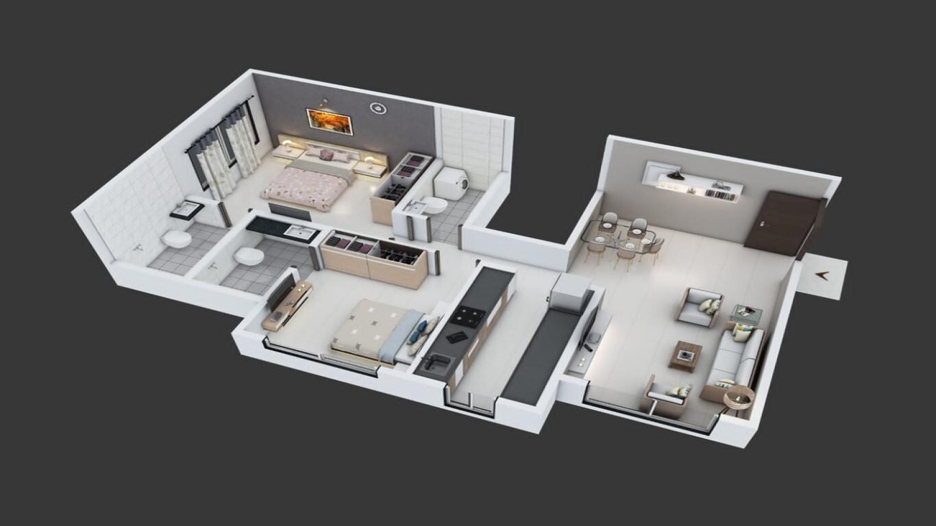 Floor plan of 2 BHK 651 Sq. Ft. Apartment in Paranjape Aspire, Mumbai