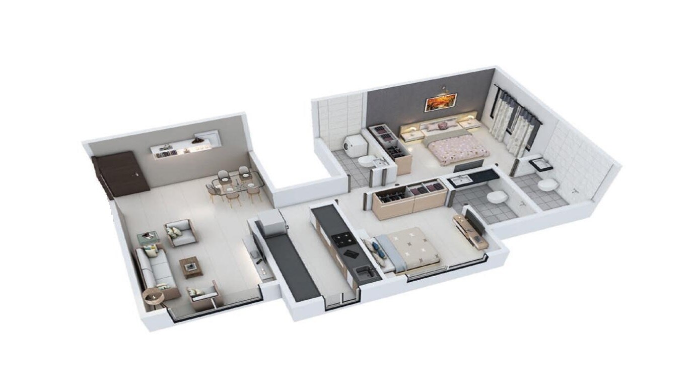 Floor plan of 2 BHK 727 Sq. Ft. Apartment in Paranjape Aspire, Mumbai