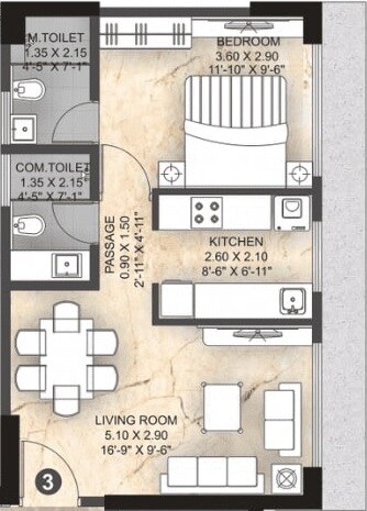 Floor plan of 1 BHK 475 Sq. Ft. Apartment in Paranjape Athena, Mumbai
