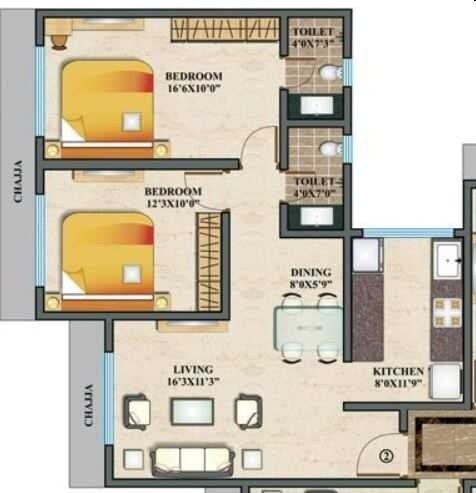 Floor plan of 2 BHK 661 Sq. Ft. Apartment in Paranjape Schemes Geetanjali, Mumbai