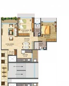 Floor plan of 2 BHK 744 Sq. Ft. Apartment in Paranjape Schemes Royal Court, Mumbai