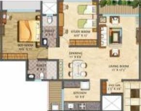 Floor plan of 2 BHK 871 Sq. Ft. Apartment in Paranjape Schemes Royal Court, Mumbai