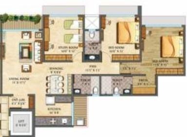 Floor plan of 3 BHK 1131 Sq. Ft. Apartment in Paranjape Schemes Royal Court, Mumbai