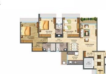 Floor plan of 3 BHK 976 Sq. Ft. Apartment in Paranjape Schemes Royal Court, Mumbai