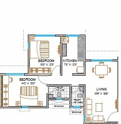 Floor plan of 2 BHK 553 Sq. Ft. Apartment in Paranjape Schemes Ujval, Mumbai