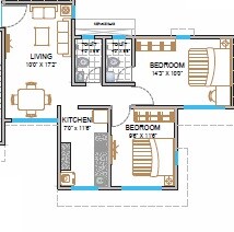 Floor plan of 2 BHK 556 Sq. Ft. Apartment in Paranjape Schemes Ujval, Mumbai