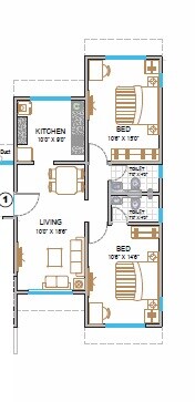 Floor plan of 2 BHK 588 Sq. Ft. Apartment in Paranjape Schemes Ujval, Mumbai
