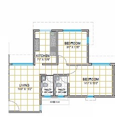 Floor plan of 2 BHK 652 Sq. Ft. Apartment in Paranjape Schemes Ujval, Mumbai
