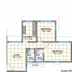 Floor plan of 2 BHK 676 Sq. Ft. Apartment in Paranjape Schemes Ujval, Mumbai