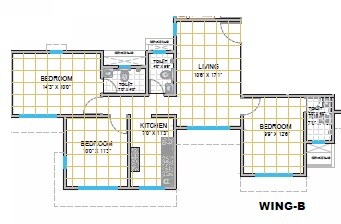 Floor plan of 3 BHK 765 Sq. Ft. Apartment in Paranjape Schemes Ujval, Mumbai