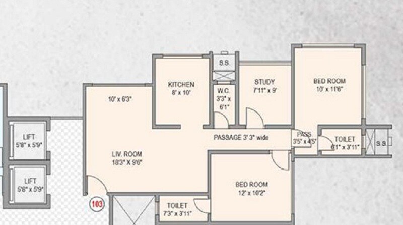 Floor plan of 2 BHK 805 Sq. Ft. Apartment in Paranjape Schemes Vighna Rajendra, Mumbai