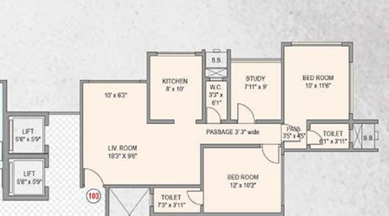 2 BHK 805 Sq. Ft. Apartment