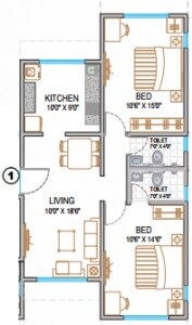 Floor plan of 2 BHK 699 Sq. Ft. Apartment in Paranjape Ujval, Mumbai