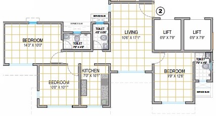 Floor plan of 3 BHK 764 Sq. Ft. Apartment in Paranjape Ujval, Mumbai
