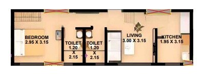 Floor plan of 1 BHK 366 Sq. Ft. Apartment in Pardis Chitragandha, Mumbai