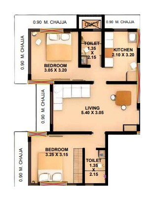 2 BHK 587 Sq. Ft. Apartment