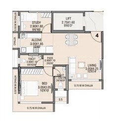 Floor plan of 2 BHK 484 Sq. Ft. Apartment in Pardis Sai Saburi, Mumbai