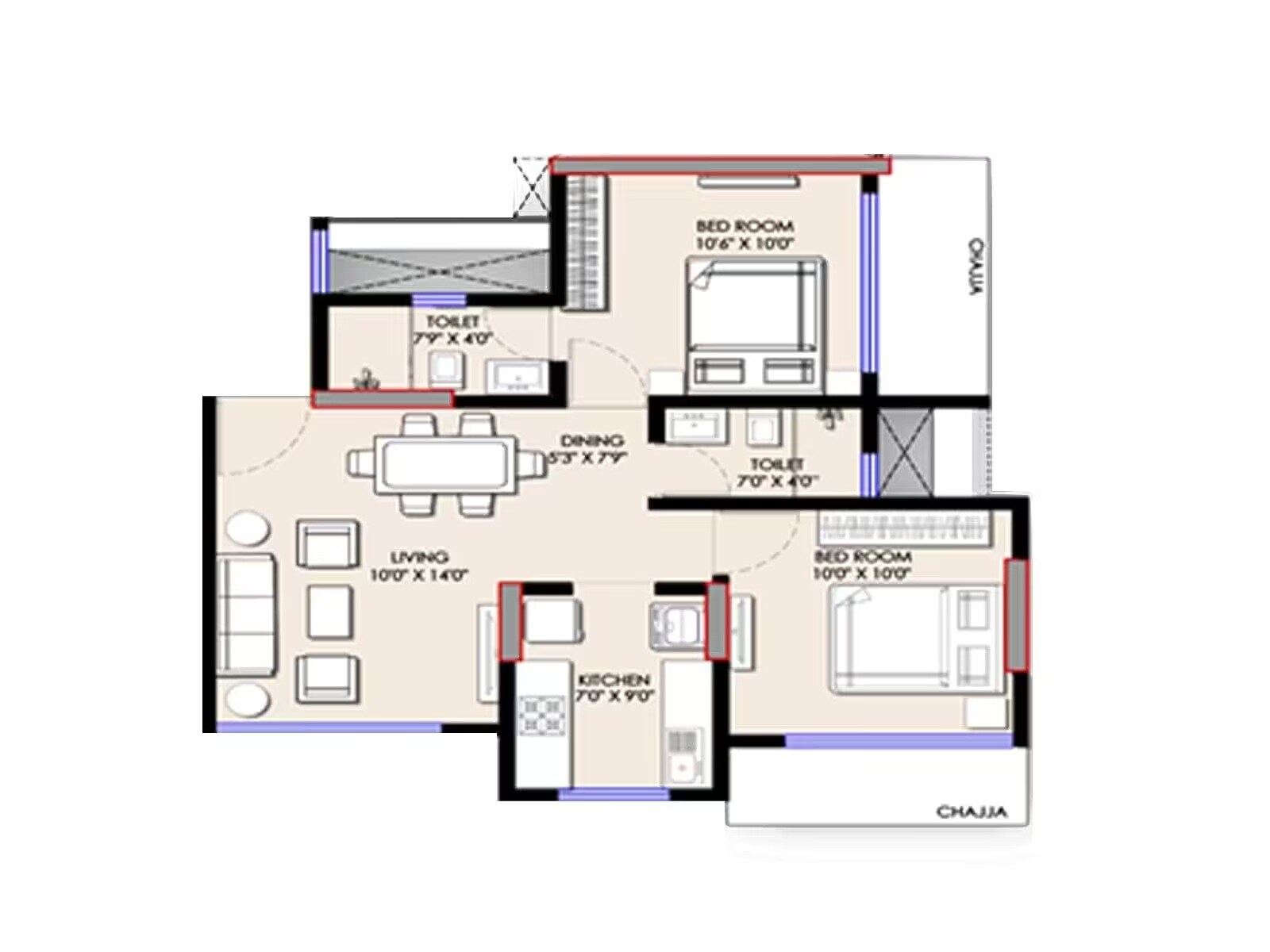 2 BHK 540 Sq. Ft. Apartment