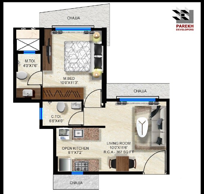 Floor plan of 1 BHK 317 Sq. Ft. Apartment in Parekh Celeste, Mumbai