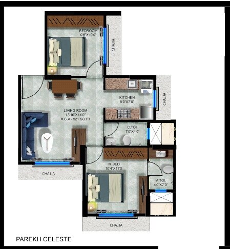 Floor plan of 2 BHK 432 Sq. Ft. Apartment in Parekh Celeste, Mumbai
